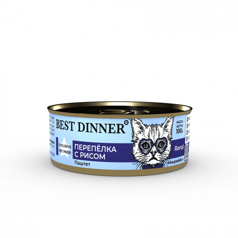 Best Dinner Exclusive Vet Profi Renal Консервы для кошек и котят при заболевании почек паштет с перепелкой и рисом 100г